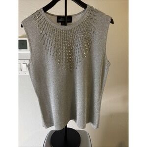 Donna Salyer's Women's Sleeveless Top Silver Metallic with Sequins Size XL